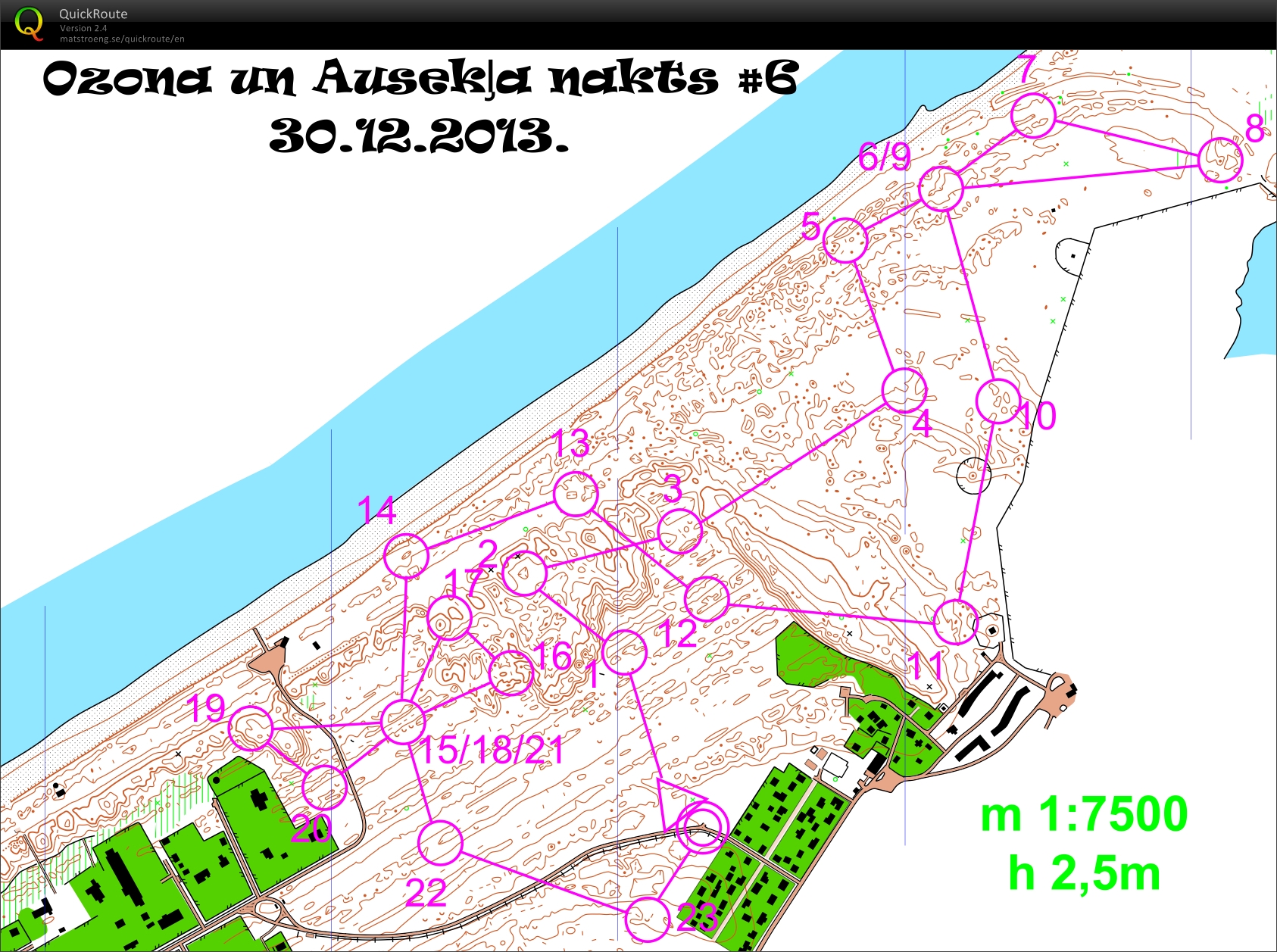 Auseklis/Ozons night #6 my map and route (30-12-2013)