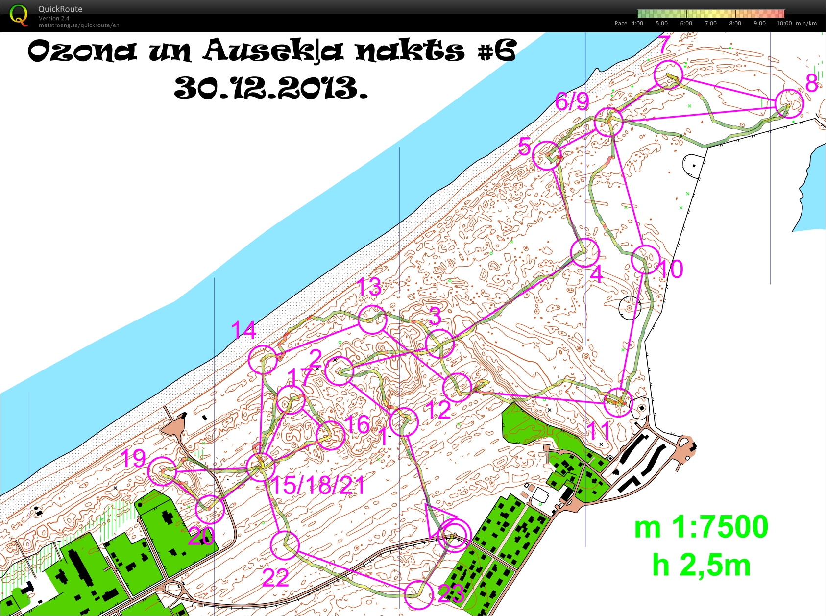 Auseklis/Ozons night #6 my map and route (30-12-2013)